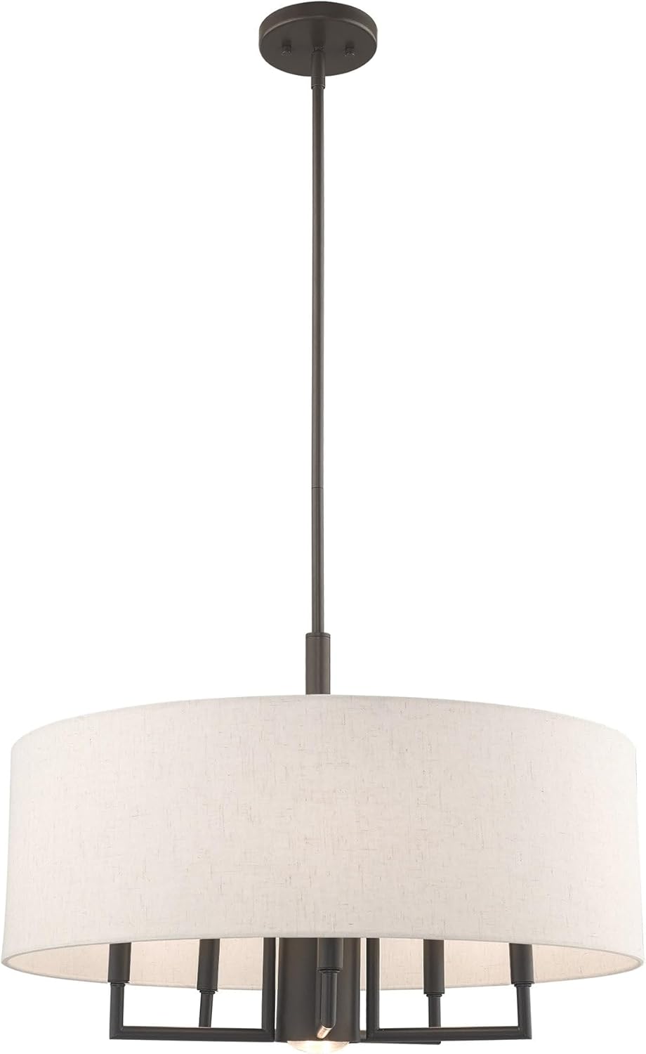 Livex Lighting 42605-92 Meridian - Six Light Chandelier, English Bronze Finish with Oatmeal Fabric Shade