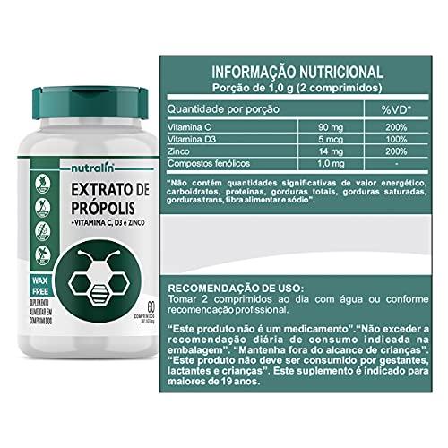 Nutralin Extrato De Própolis Com Vitamina C + Vitamina D3 + Zinco 60 Comprimidos