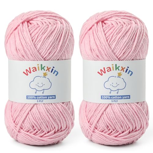 Image of Cotton Yarn for Crocheting - 262.4yds / 3.52oz Baby Yarn for Crocheting Soft - 100% Milk Cotton Yarn 5 Ply Crochet Amigurumi Yarn for Crafts&Puzzle /Socks /Hats(2 Pink)