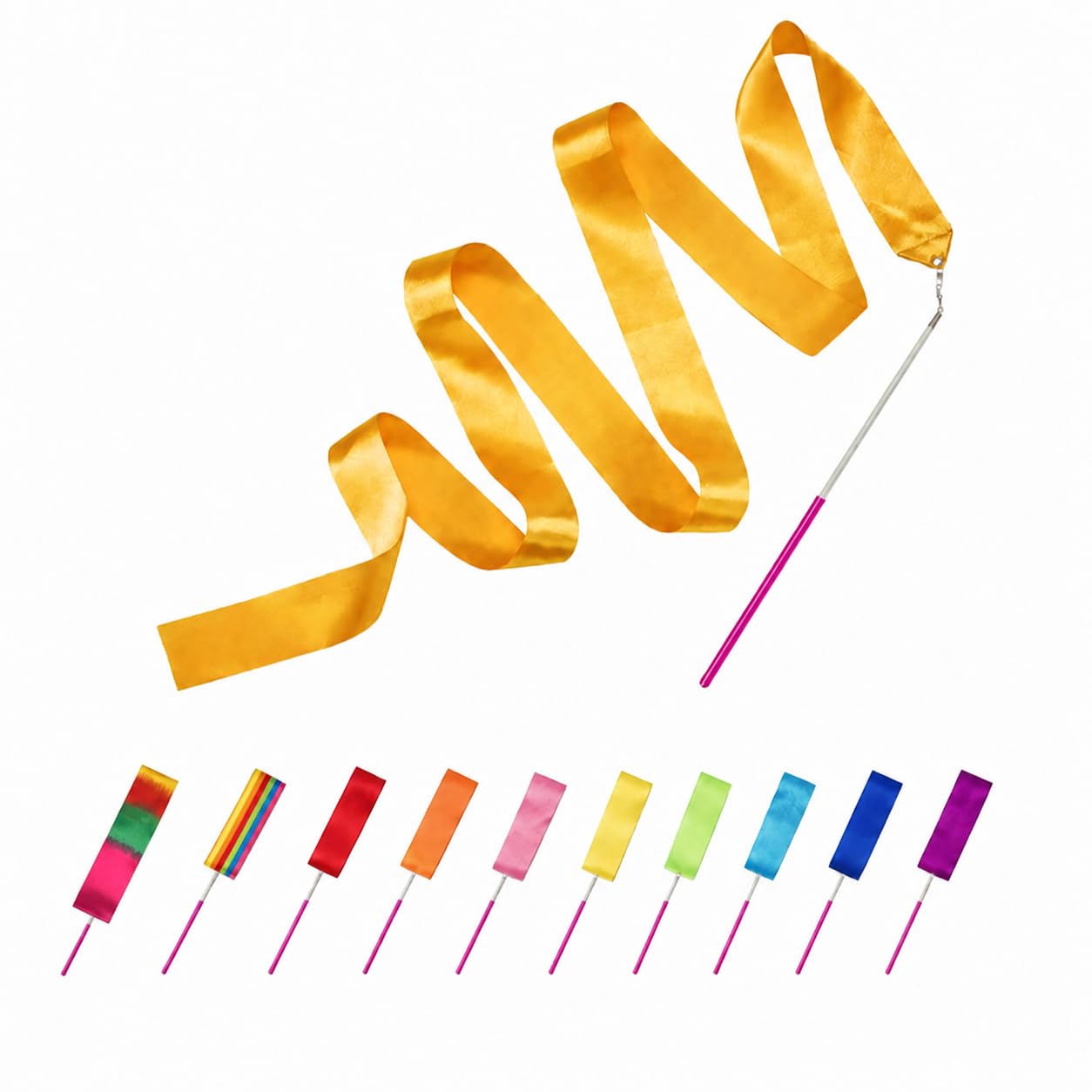 Hsrag Dance Ribbons 10 Pack Rainbow Gymnastics Streamers Ribbon Wands Rhythmic Baton Twirling Sticks for Kids Circus Carnival for School Play Home Fun