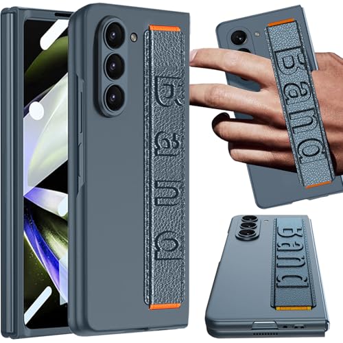 NINKI Screen Protection for Samsung Galaxy Z Fold 7 Case with Finger Strap, Hard Thin Screen Protector Skin for Samsung Z Fold 7 Grip Case, Handle Band Cover for Samsung Z Fold 7 Phone Cover Men Green