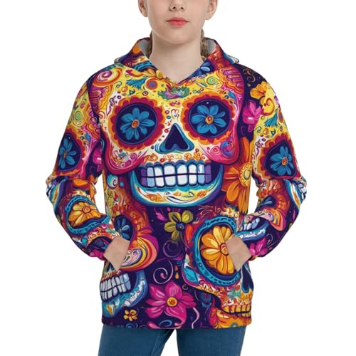 Sugar Skull Day of The Dead Flowers Hoodie Youth Hooded Sweatshirt 3D Digital Printed With Pockets Tops3