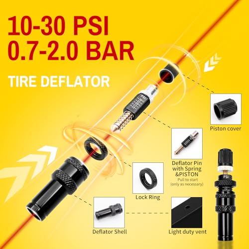 Image of Adjustable Auto-Stop Tire Deflator Valve Kit (10-30 PSI) 4 PCS Screw-on Tyre Air Down Tire Deflator Tool for Jeeps, Cars, Trucks, Motorcycles, ATVs