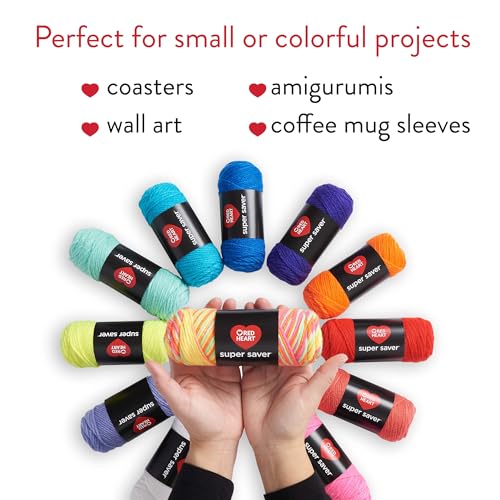 Image of Red Heart Super Saver Yarn Super Craft Kit Brights,with 50 Countg /1.7 oz. 4 Medium Worsted Yarn for Knitting & Crocheting,12 Colors,Perfect for Chunky Sweaters,Blankets,Amigurumi,50 Count (Pack of 10)