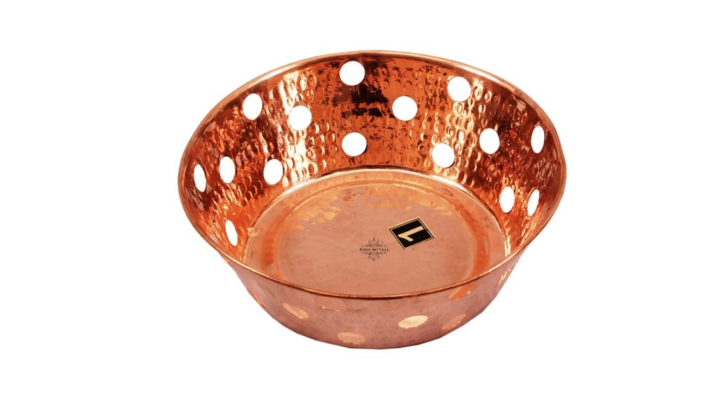 INDIAN ART VILLA Copper Round Bread Serving Basket | Bread Basket for Kitchen and Dining | Hammered Design | Ideal for Breads, Sandwiches, and Cakes | Diameter - 8.3 Inch 2