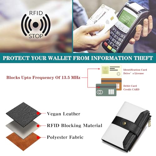 Image of SENDEFN Small Wallets for Women Leather Bifold Compact RFID Blocking with ID Window