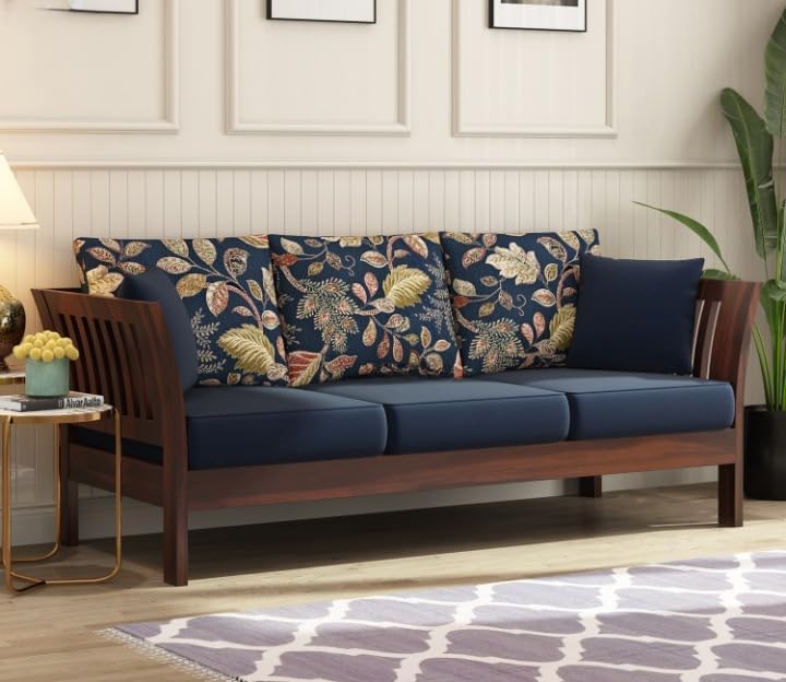 Image of Sheesham Solid Wood Curved Sofa | Handcrafted Wooden Sofa for Living Room | Natural Finish | Elegant & Durable Home Furniture (Walnut, 3)