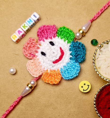 Image of Smiley Rakhi For Kids Baby Brother Boys Bhai Girls Sister | Handcrafted With Soft Cotton Thread | Eco-Friendly & Soft on Skin | Smiley Crochet Rakhi For Baby Kids Brother Bhai Girls Sister | Buy 2 Save 20%