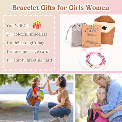 Image of First Day of School Kindergarten Preschool Gifts for Girls, Mommy and Me Matching Bracelets Set, Back to School Gifts for Daughter from Mom