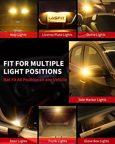 Image of LASFIT 194 168 T10 2825 W5W LED Bulb Canbus Error Free, Non-Polarity 400LM Extremely Bright for Side Marker Map Doors, 12-24V, Amber Yellow, Pack of 2