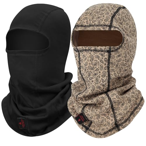 LANLFY 2PCS Flame Resistant Balaclava FR Rated Face Cover for Electricians Welders Oil Rig Workers ASTM Certified Moisture Wicking Sum Protection Head Safety Gear Paisley/Black One Size