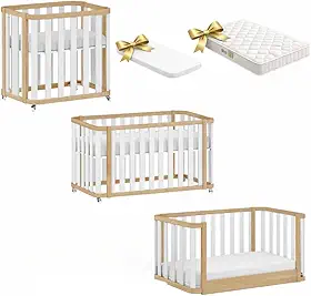 Quater, Berço Evolutivo Quater 3 em 1 Linha Loop Branco com Carvalho