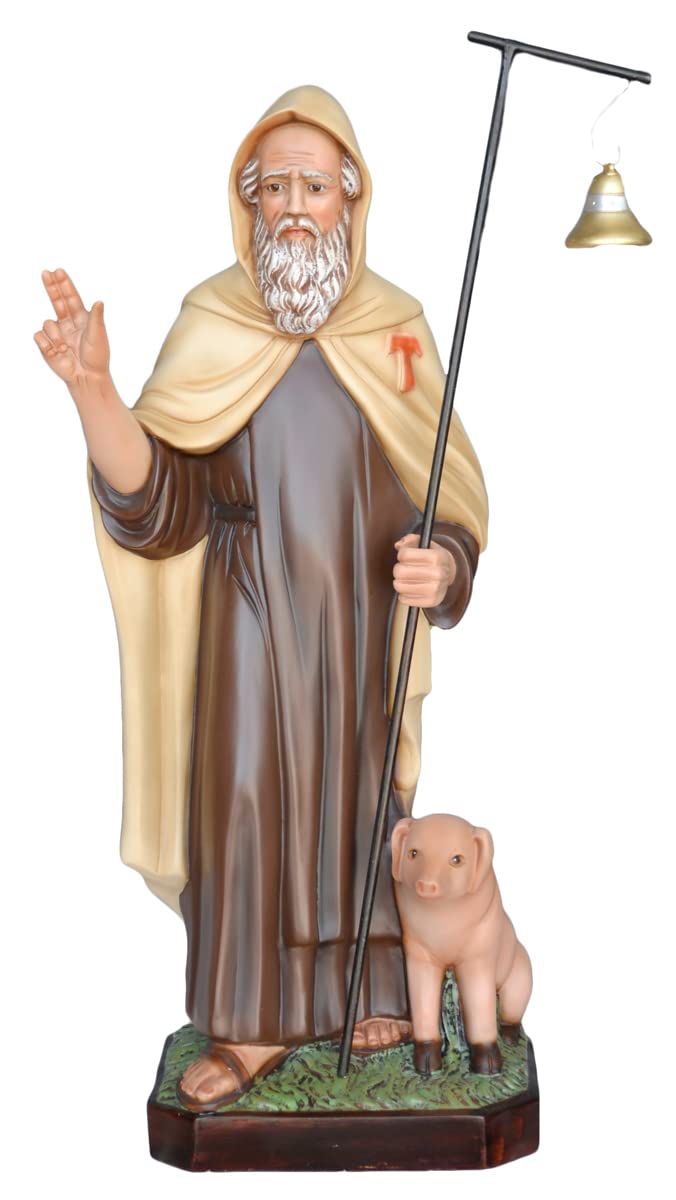 Generico Statua di Sant'Antonio Abate cm 80 in resina vuota, adatta per interni ed esterni, realizzata e dipinta a mano (occhi di vetro)