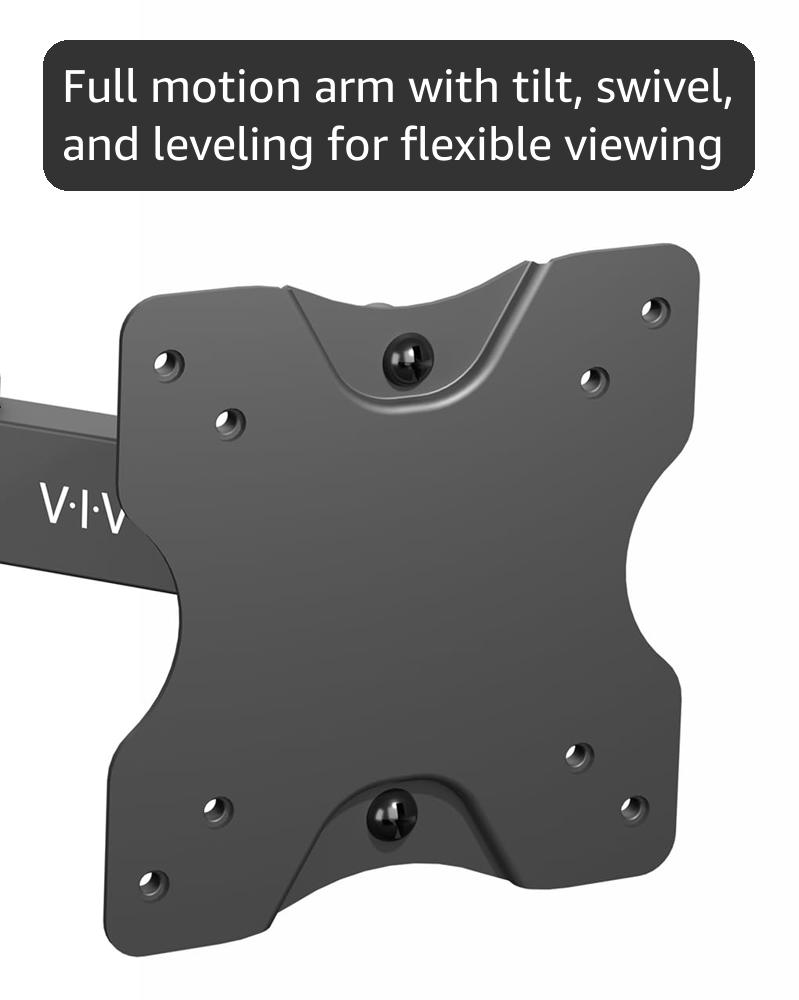 VIVO Full Motion Ultrawide Monitor Wall Mount, Fits Ultra-Wide Screens up to 49 inches and 44 lbs, Tilt and Swivel Arm, Black, MOUNT-VW01M