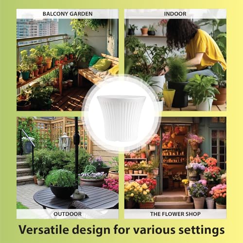 Image of GARDENS NEED 12 Inches Tancy Round Flower Pot | Set of 4 | White | Plastic Planter Pots for Indoor & Outdoor Home, Office & Balcony Decoration