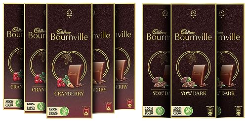Image of Cadbury Bournville Rich Cocoa 70% Dark Chocolate Bar, 3 x 80 g & Bournville Cranberry Dark Chocolate Bar, 80g (Pack of 5)