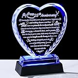 Kristallgeschenke zum 25. Hochzeitstag, romantisches Herz Happy Silver Anniversary Andenken Geschenk für Frau Ehemann mit LED-Lichtsockel, 25 Jahre Ehe für Sie und Ihn, Party-Dekoration