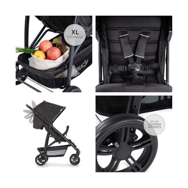 hauck Buggy Rapid 4 mit Lenkrad und XXL Zubehörpaket (Insekten- & Regenschutz) | Sportbuggy mit Liegefunktion, leicht & kompakt faltbar - Caviar Black