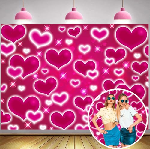 CINRAY Hot Pink Heart Backdrop 8x6ft