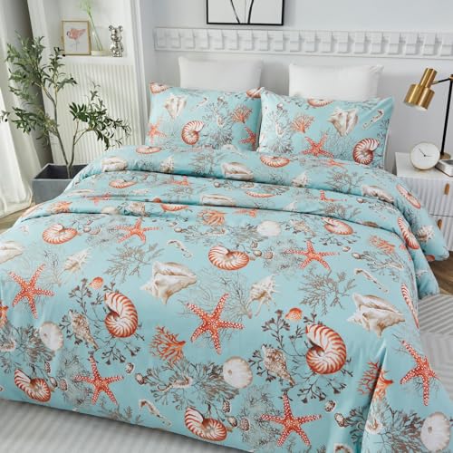 Brandream Luxury Nautical Bedding Set Queen Size Coastal Beach 100% Egyptian Cotton Duvet Cover Set 3-Piece Smooth Crisp Silky (Comforter Not Included) - Image 2