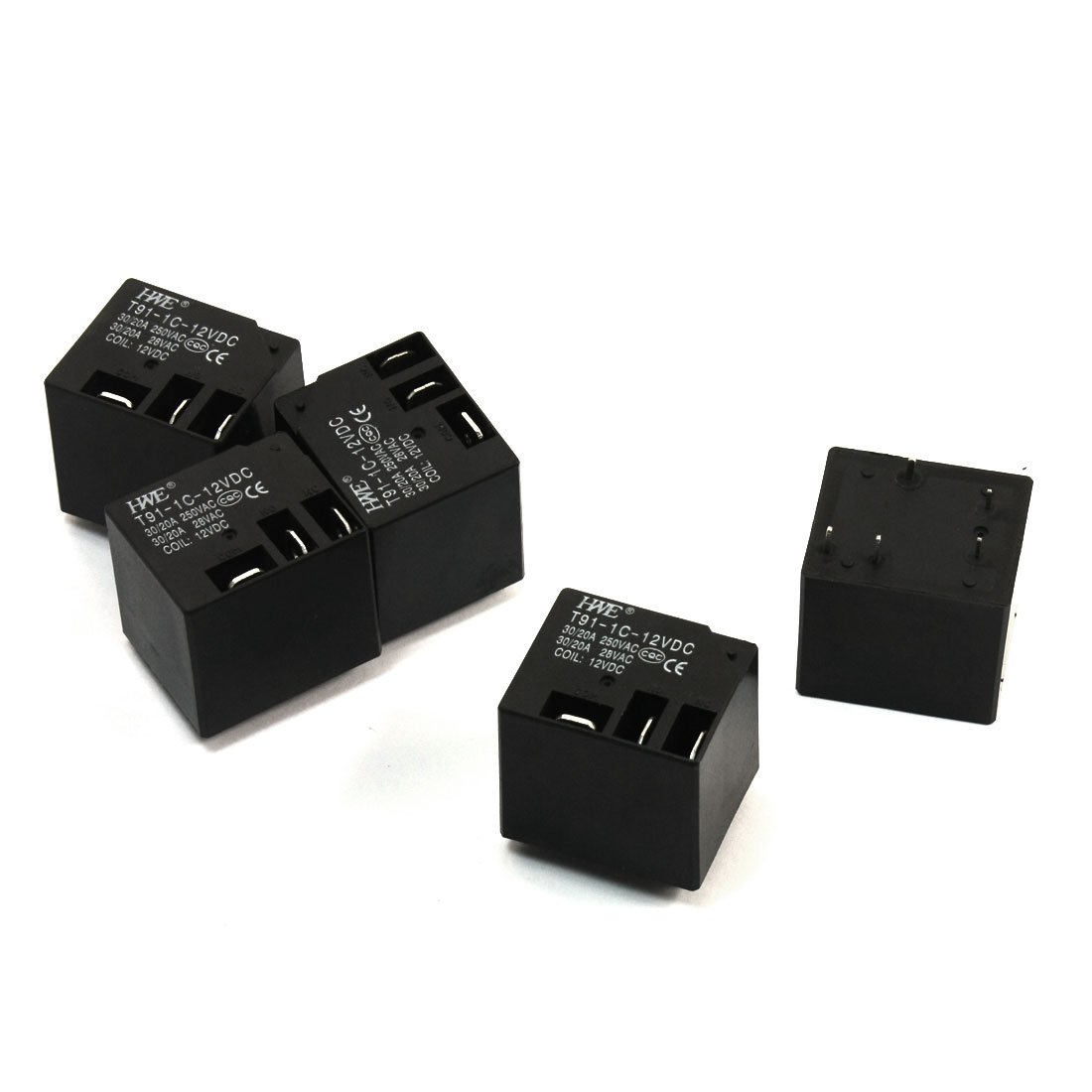 AQHYEBNSR 5pcs DC 12V Coil PCB Board Mounted Power Relay SPDT 1NO 1NC T91-1C