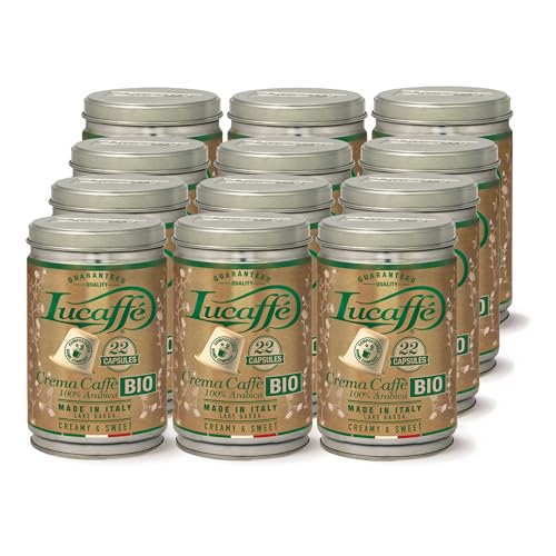 Lucaffè - 12 latas, 264 cafe capsulas compatibles con Nespresso, Crema Caffè Bio | Tueste medio | Sabor dulce y cremoso | Aroma intenso y envolvente | Comercio Justo