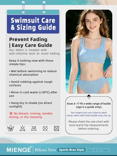 Image of Tween Teen Girls Two Piece Bikini Swimsuit | Not See-Through Removable Chest Pads | Cute Bathing Suit Ages 6-17