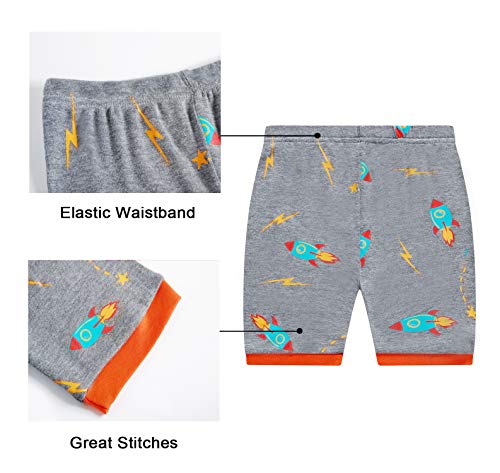 Benaive Pajamas for Boys, Pjs for Boy Cotton Summer 4-Piece Pajama Children Shorts Set (Dinosaur & Rocket, Black & Dark Grey, 2T) - image 7