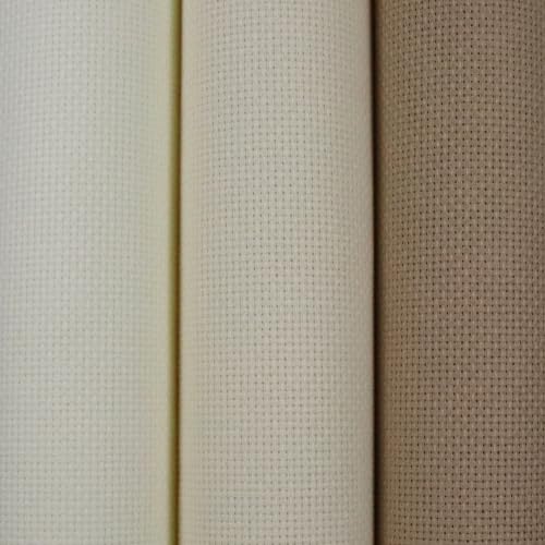 Image of KCS 3 pc of 15 inch x 18 inch(38cmx45cm) 16 Count Cross Stitch Cotton Aida Cloth Needlework Rolled Fabric Box,16CT,Antique White +Cream+Khaki