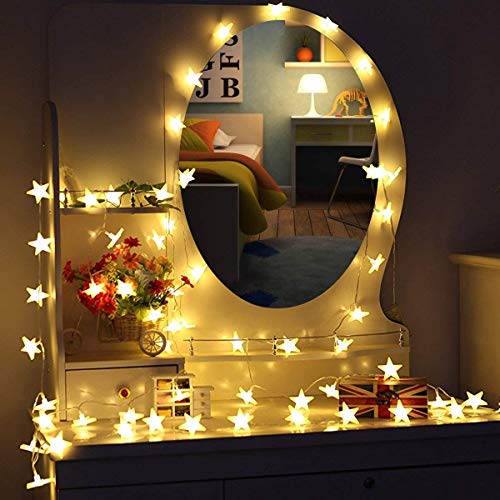 Cadena de luz,5 m, 40 LEDs, guirnalda de estrellas LED, uso interior/exterior, tira de luces, funciona con pilas, con 2...