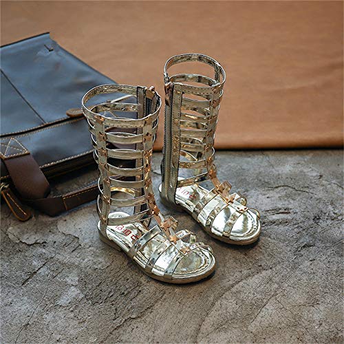 Girls Knee High Top Rivet Gladiator Sandals Fashion Summer Dress Flats Girls Zipper Boots Shoes4
