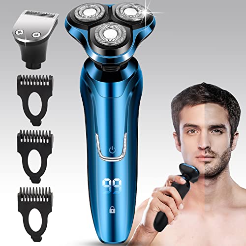 Electric Razor for Men Shavers for Men Electric Shavers for Men Face Man Electric Shavers Dry Wet Waterproof Rotary Shaver Cordless USB Rechargeable Gift for Husband Dad Shaving Machine Blue