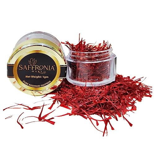 Image of Saffronia Mart Original Kashmir Mongra Saffron Certified Grade A++ Kesar for Biryani, Beauty, Improved Health and Tilak (1 g, 3, count)