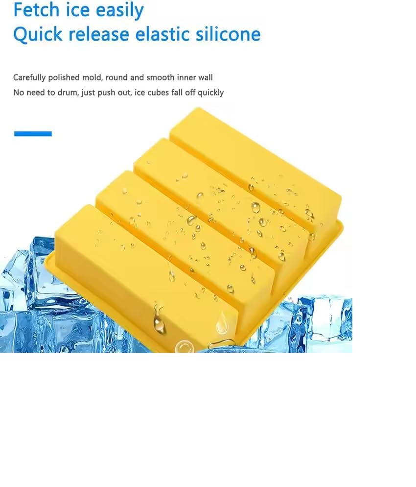 Image of Ice Trays for Freezer Bpa Free 4 Big Rectangle Ice Cube Mold Giant Jumbo Large Food Grade Ice Cube Tray Mold DIY Ice Maker Ice Cube Tray,1 Pcs for Cocktail & Bourbon - (Yellow, Standard, Rectangular)