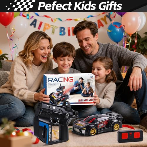 HONEYEAH 3-in-1 RC Drift Car Remote Control 1:24 Police/Sports/Racing Rechargeable 2-Player Battle Set with Infrared Gun Knock-to-Flip 60 Min Play for Kids 4 5 6 7 8 9 Year Old (Black)