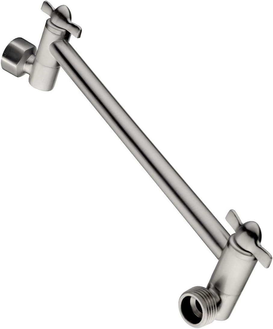 Nickel Adjustable Brass Shower Arm Extension, 10.6 Inch