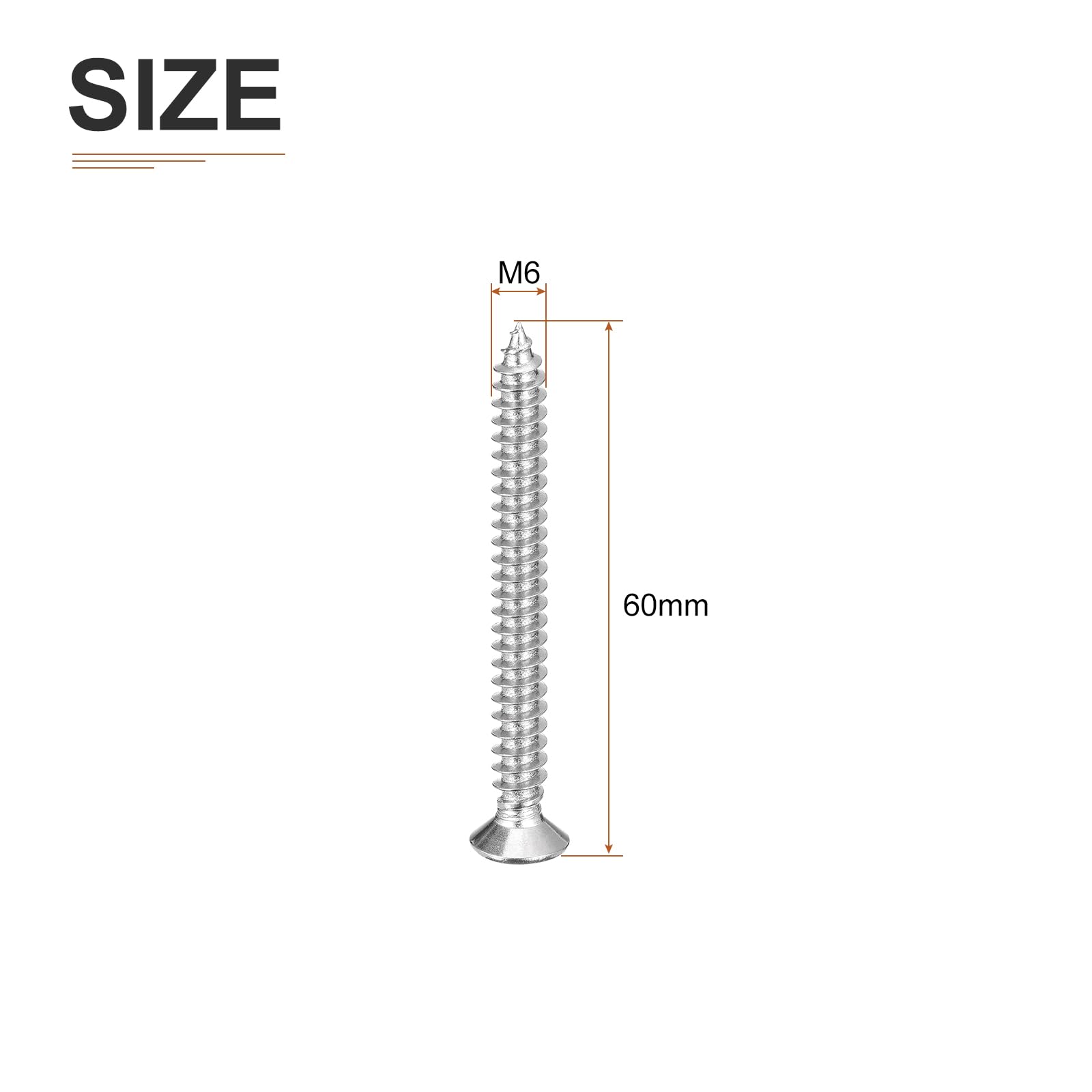 DTGN 20Pcs M6x60mm Flat Head Wood Screws, 304 Stainless Steel Phillips Self Tapping Screws - Good for Woodworking Furniture - Silver - Image 2