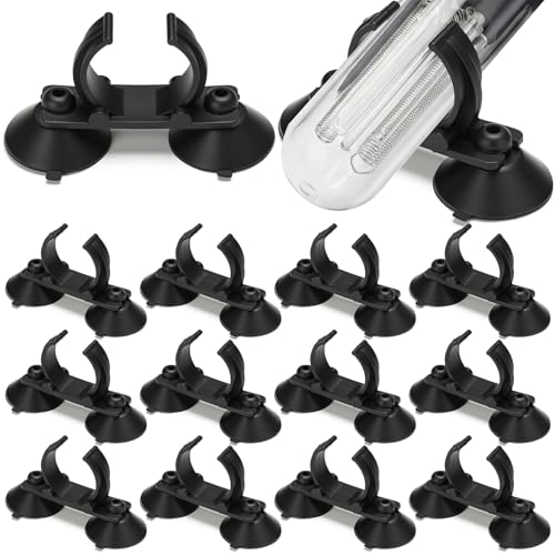 Qunclay 12 Pack Double Aquarium Heater Suction Cups with 1.2 Inch Clip Black Heavy Duty Standard Heating Rod Holders Clamps for Aquarium Heater Fish Tanks