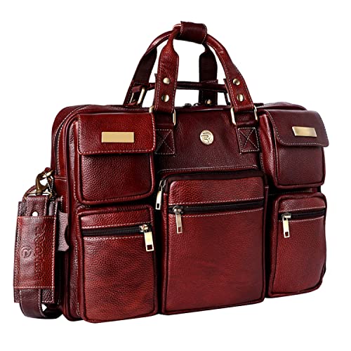 Image of Genuine Bombay Leather 16 inch Laptop Office Messenger Bag for Unisex /Professionals (L=16.5,B=8,H=12 inch, Bombay Brown) (BROWN)