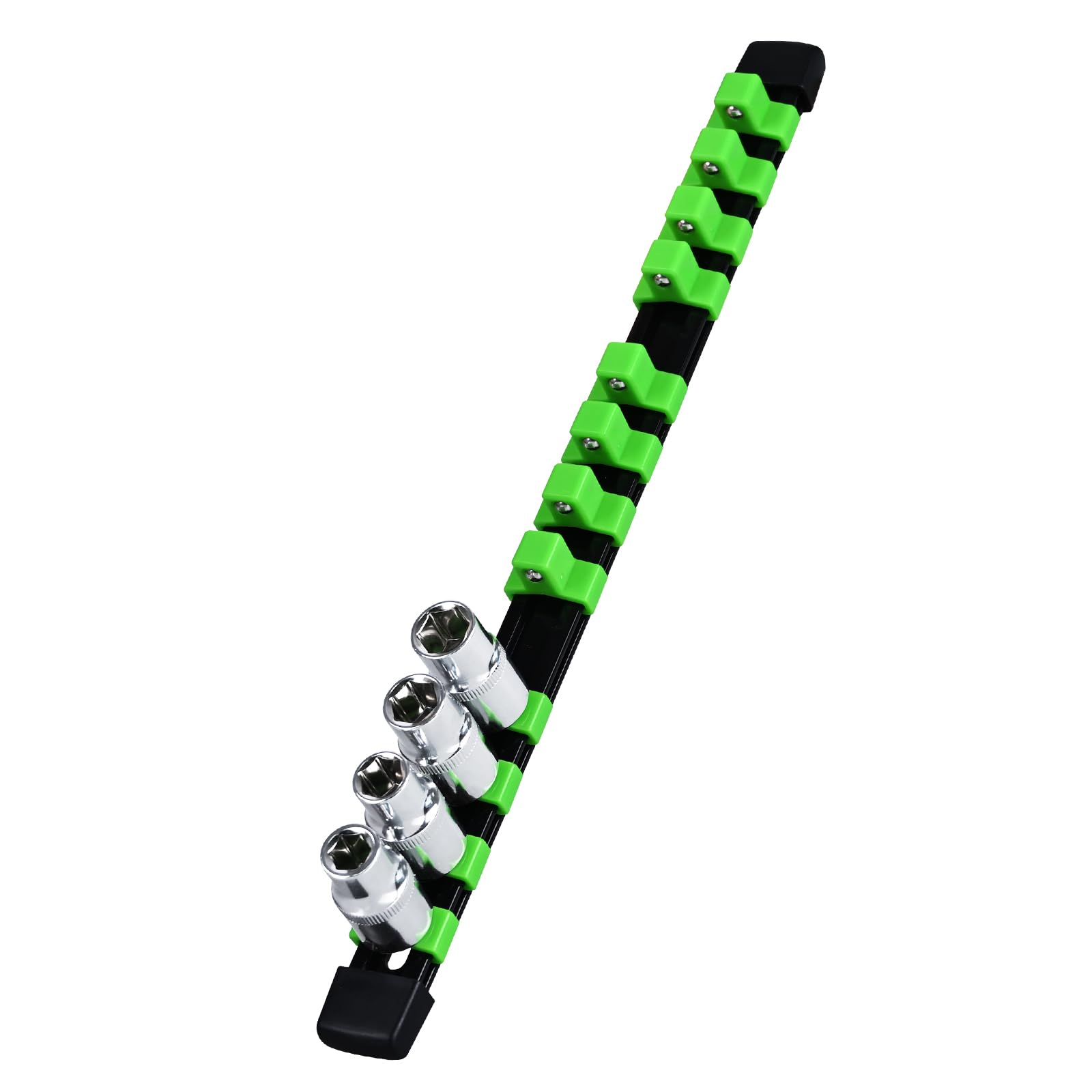 EGOFIX Heavy Duty Socket Holder Kit, ABS Socket Rail 1/2-Inch x 12 Clips Green