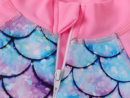 AmzBarley Girls Swimwear Mermaid Rash Guard Shirt One Piece Swimsuit Kids Fish Scale Bathing Suit UPF 50+ Sunsuit 2-10 Years4