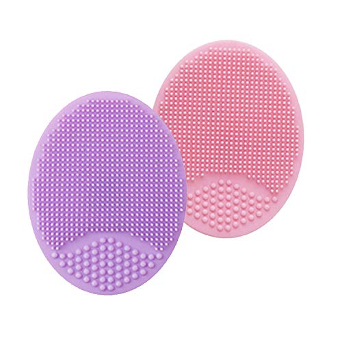 Face Scrubber,Soft Silicone Facial Cleansing Brush Wash Sponge Massage Pore Blackhead Removing Exfoliating Scrub for Sensitive Greasy Dry and All Kinds of Skin (Pink+Purple)