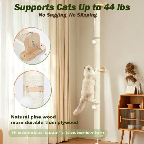 EMUST Wall Mounted Cat Scratcher 32.9", Sisal Post for Space Saving - 2
