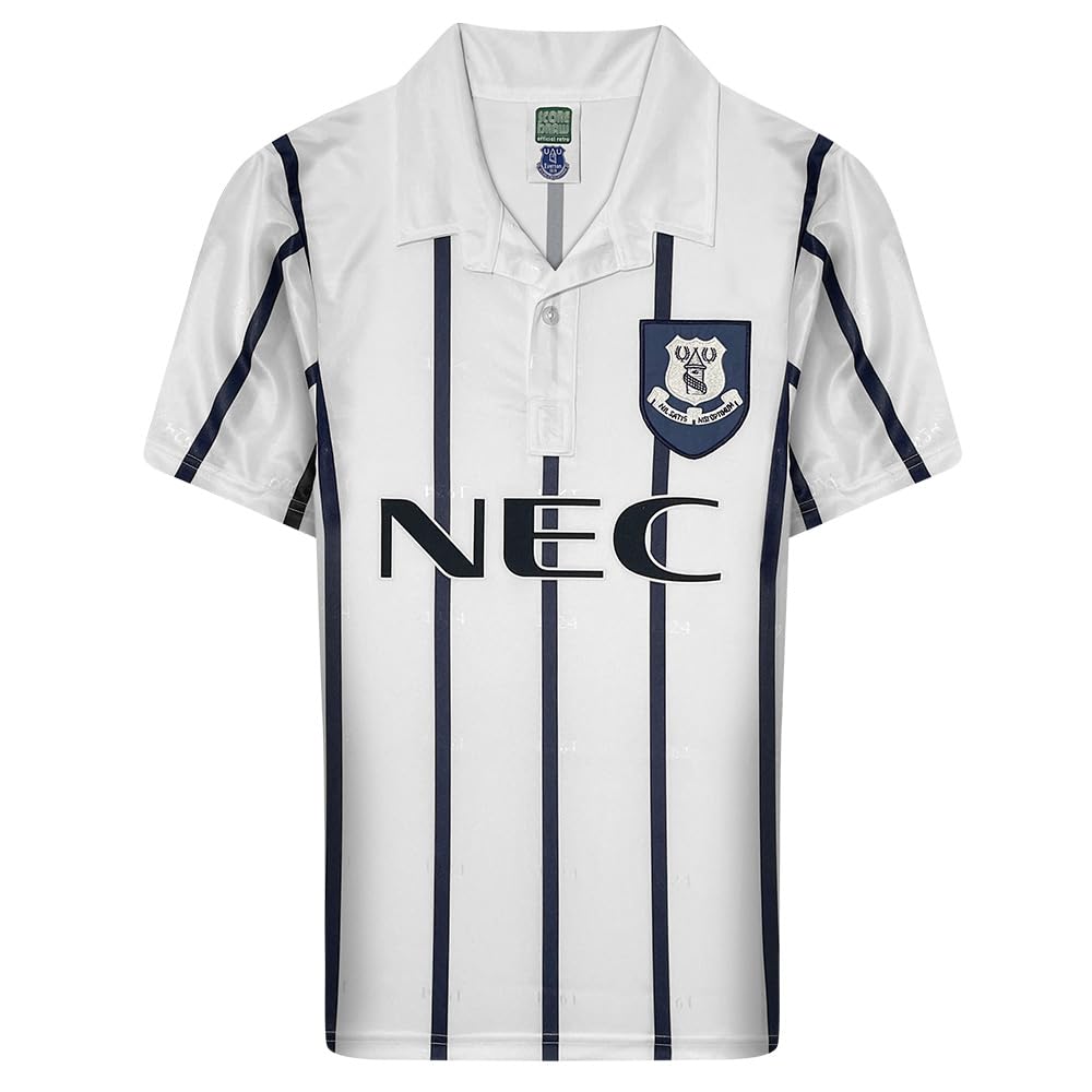 Score Draw Men's White/Navy Everton 1994 Away Retro Football Shirt Medium Polyester
