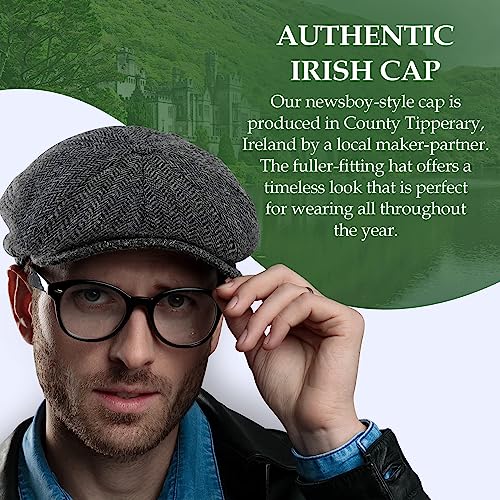 Biddy Murphy Newsboy Hat for Men Irish Flat Cap 100% Wool Tweed, Herringbone, Imported, Small Navy