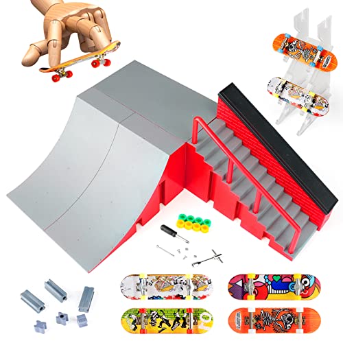 Finger-Skateboard-Rampen ,MONKROY Skateboard-Rampe + 4 Skateboards und Finger-Skateboard-Ausstellungsständer, Finger Skate Boarding Ultimative Sporttrainings Requisiten Cover