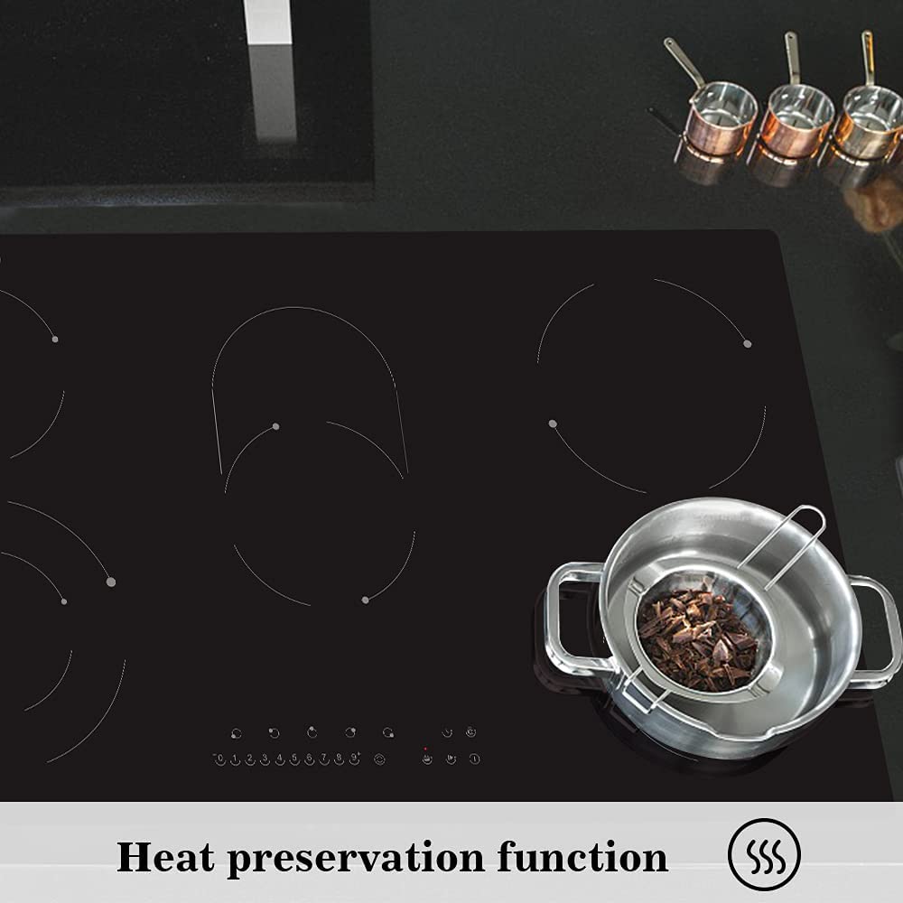 COVERCOOK Piano cottura in vetroceramica 5 fuochi, Piano di Cottura Elettrico con doppia zona e girarrosto, 90cm, 9 Livelli di Potenza, Blocco di sicurezza, 8400W