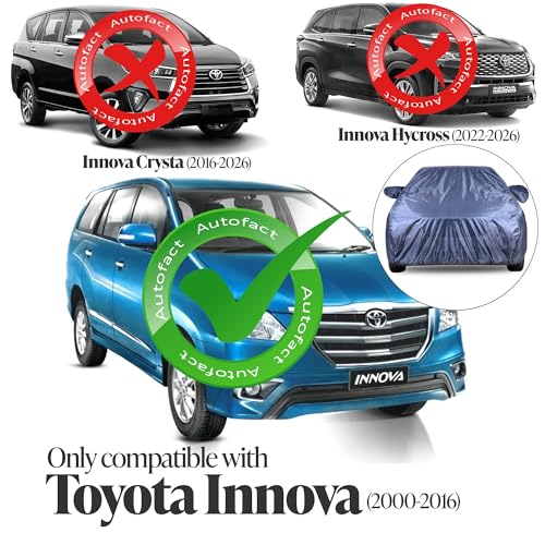 Image of Autofact Premium Car Cover for Innova 2000-2016 | All Weather Water-Resistant Full Body Car Cover | Light-Weight Triple-Stitched Outdoor Shield with UV Protection, Dustproof & Heat-Resistant