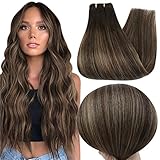 Fshine Extensions Tressen in Echthaar Balayage 40cm Farbe 2 Dunkelbraun Bis 8 Aschbraun 100 Gramm Balayage Verlängerung Haar Echt Tressen Extensiones Glatt Remy Weft Haarverlängerung Echthaar