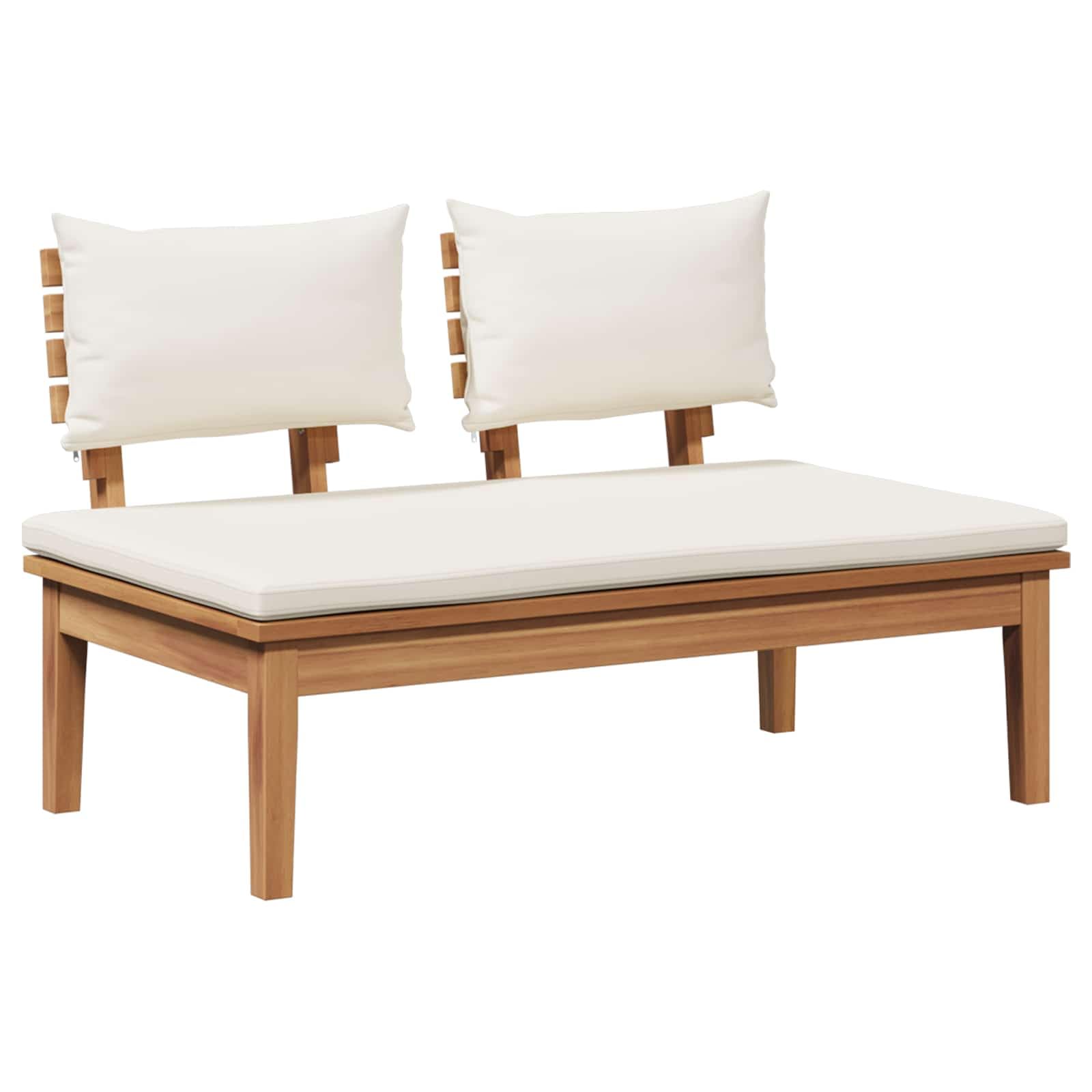 Set di divani da giardino in legno di teak, 5 pezzi, marrone e crema, con meccanismi regolabili, set di mobili da giardino moderni in legno di teak massiccio e morbidi cuscini in poliestere